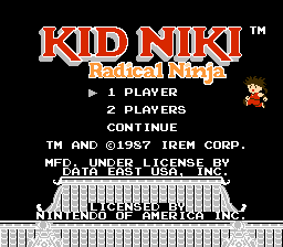 Kid Niki: Lackluster Title Screen